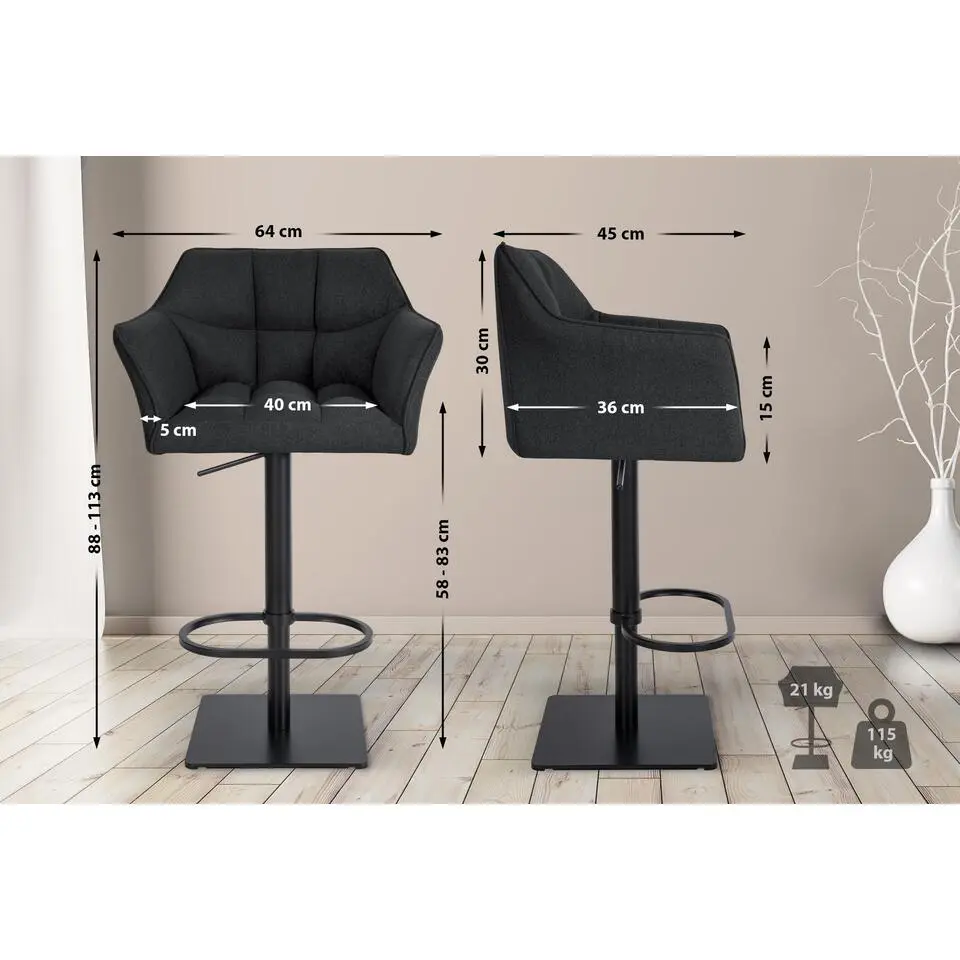 CLP Barkruk Damaso zwart Frame - Vilt - antraciet