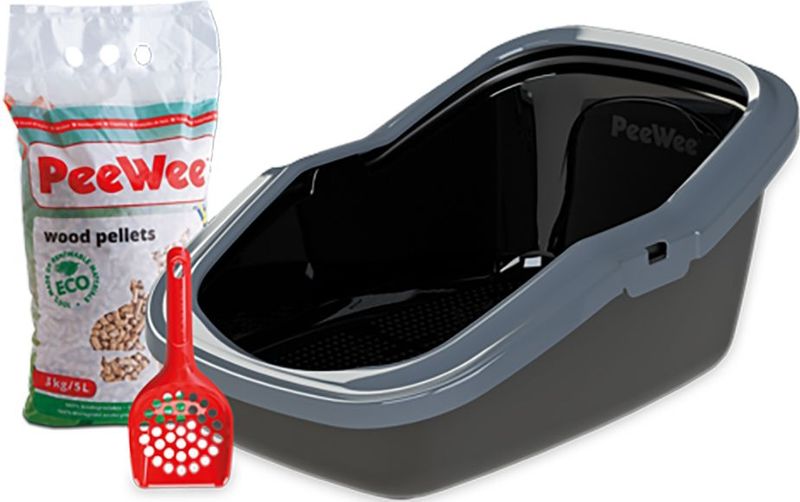 Peewee Kattenbak EcoMinor zwart / antraciet Startpakket - 56 x 39 x 27.5cm