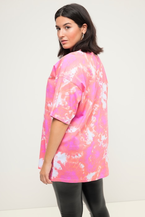 T-Shirt, oversized, Batikprint, Statement, Rundhals, Halbarm