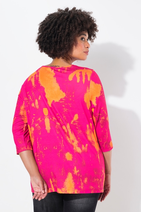 T-Shirt, Straight Fit, Smiley, Batik-Muster