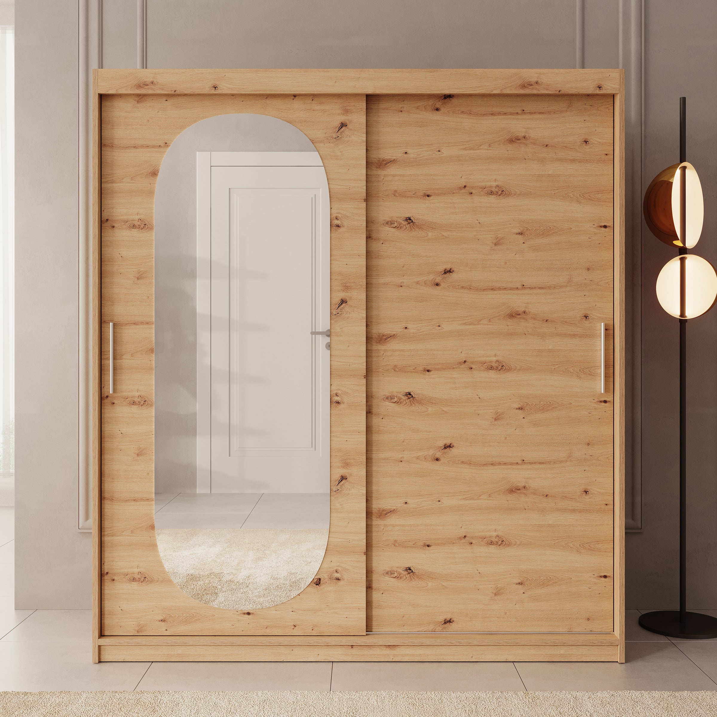 Bodhi - Kledingkast met schuifdeuren - Eiken - 180x62x200 cm