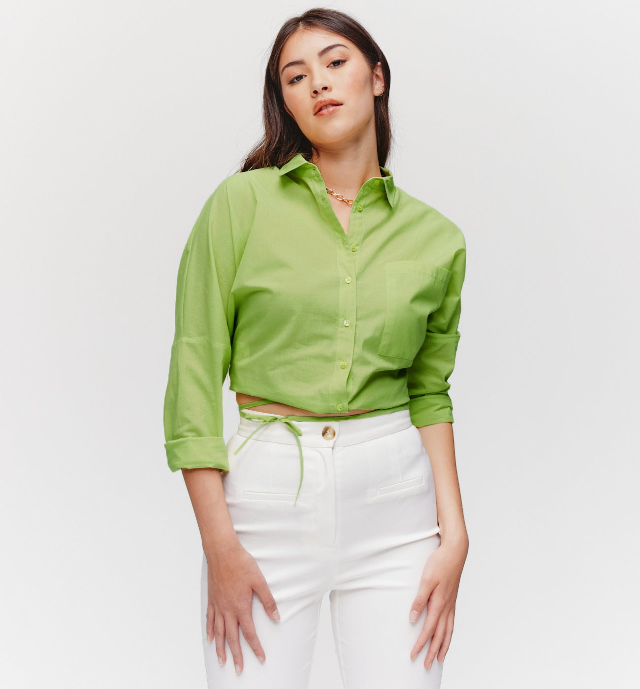 Chemise courte et unie Femme - Jaune vert
