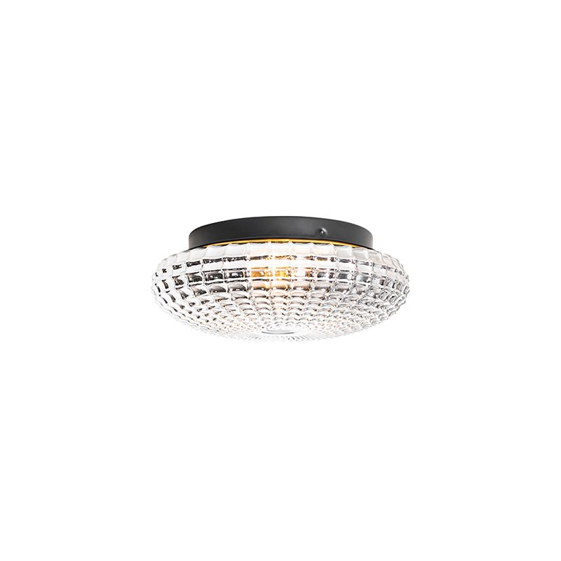 Klassieke plafondlamp zwart met smoke glas 23 cm IP44 - Nohmi