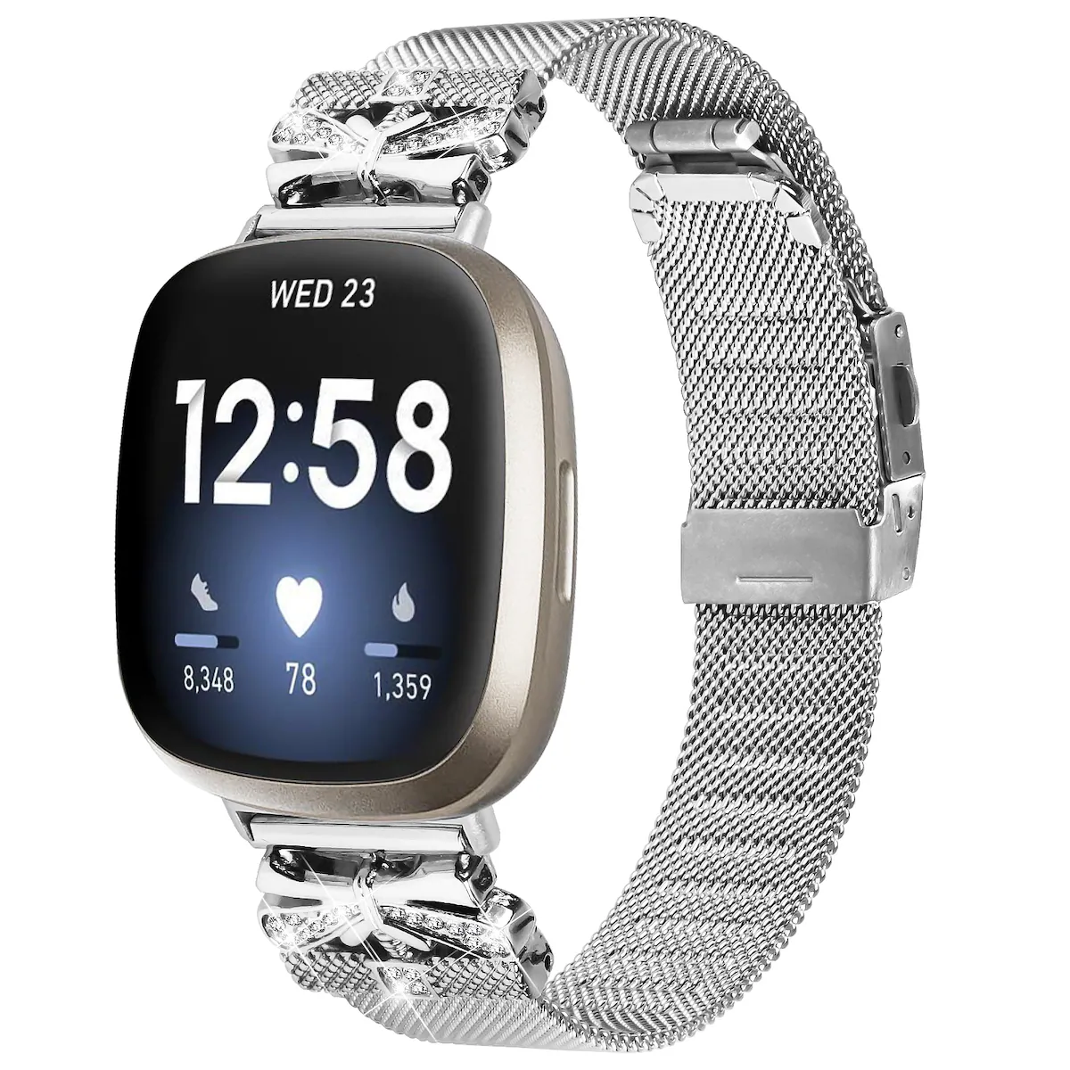 Klokkerem i rustfritt stål for Fitbit Versa3/4/Sense 2 Sølv