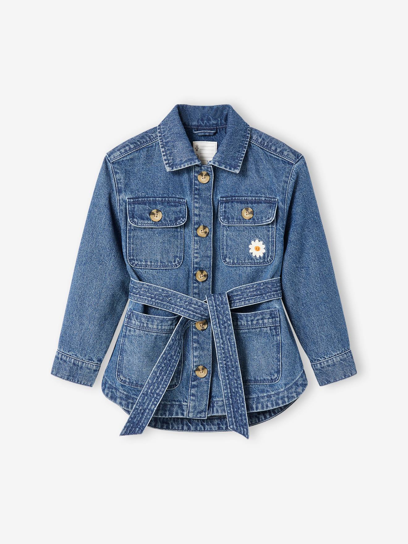 Jaqueta safari em jeans com inscrição 