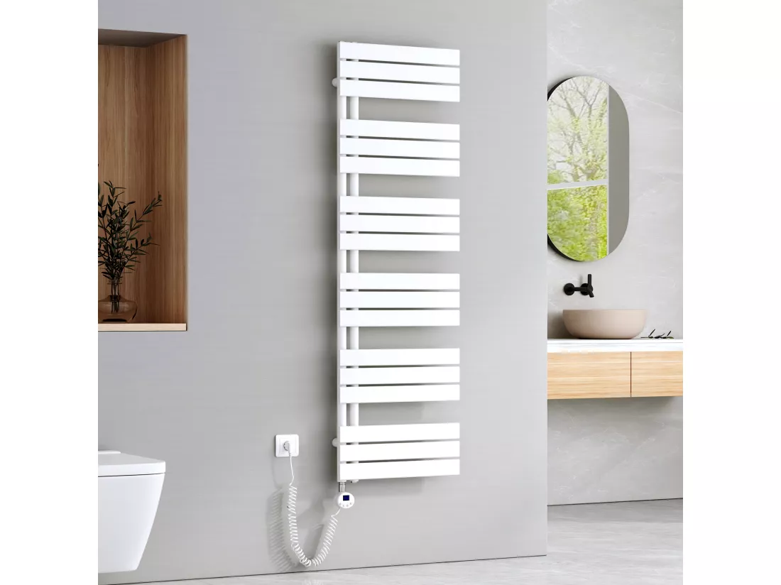 EMKE Sèche-Serviettes Électrique Panneau avec élément chauffant thermostat, baguette chauffante avec minuterie, Blanc 1599x500mm 1000W
