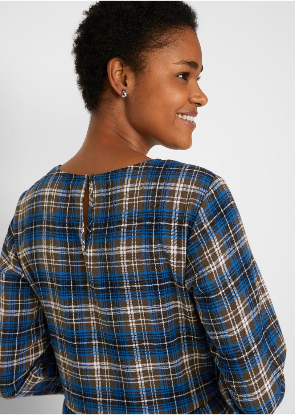Robe midi évasée en flanelle avec volants