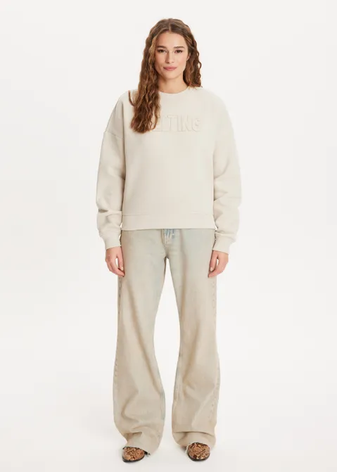 Sweater met tekst applicatie zand (ZND.L)