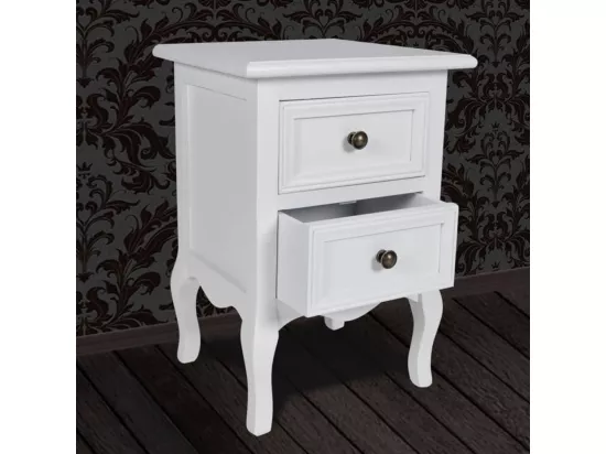 Table de chevet 2 pièces avec 2 tiroirs MDF Blanc