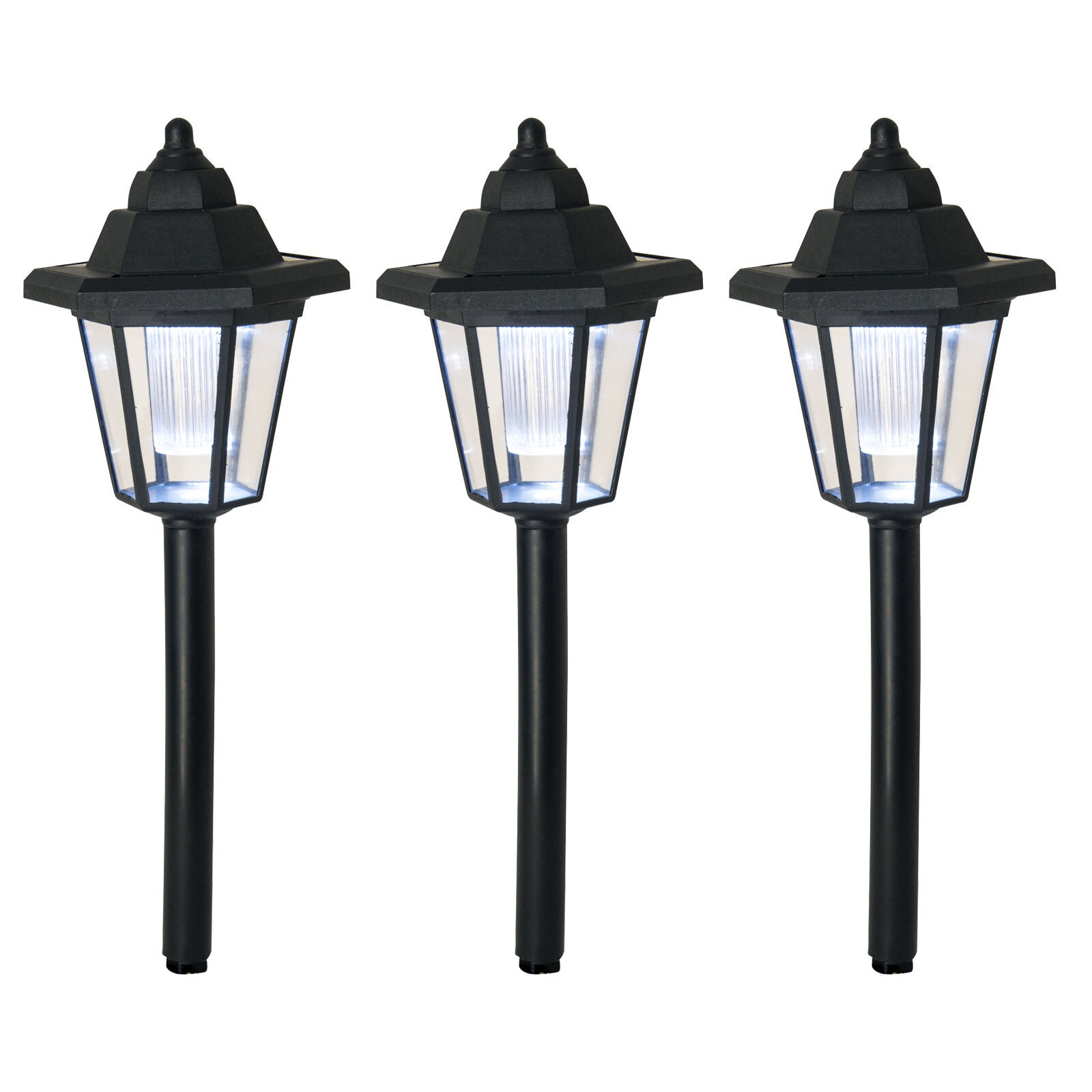 3er-Set Solar-LED-Erdspieß/Wandleuchte - schwarz - 11 cm breit