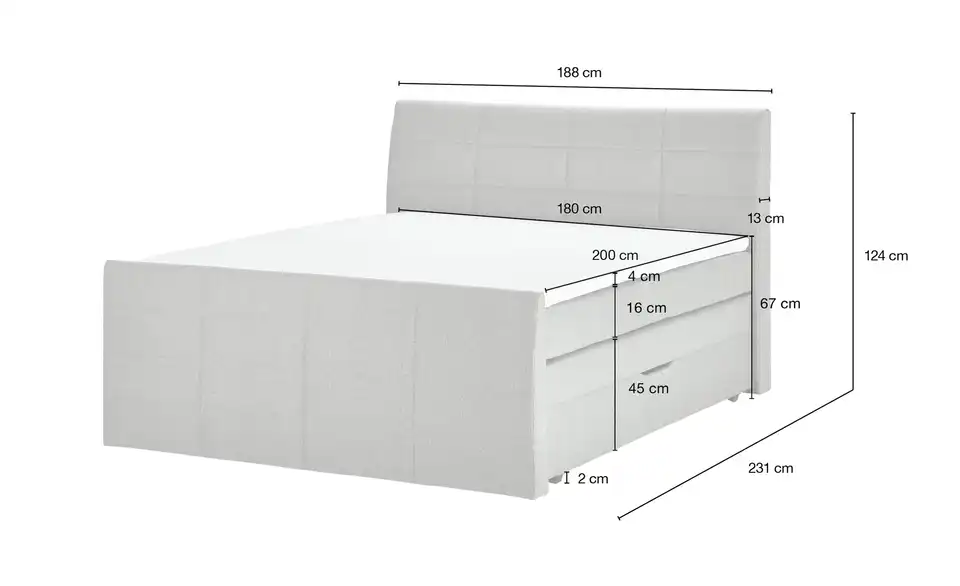 Boxspringbett Bonny Schwarz H2 & H3 180 cm