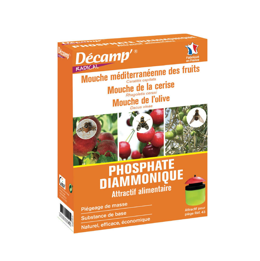 Phosphate diammonique contre mouches méditerrannéenes, des fruits et de l'olive