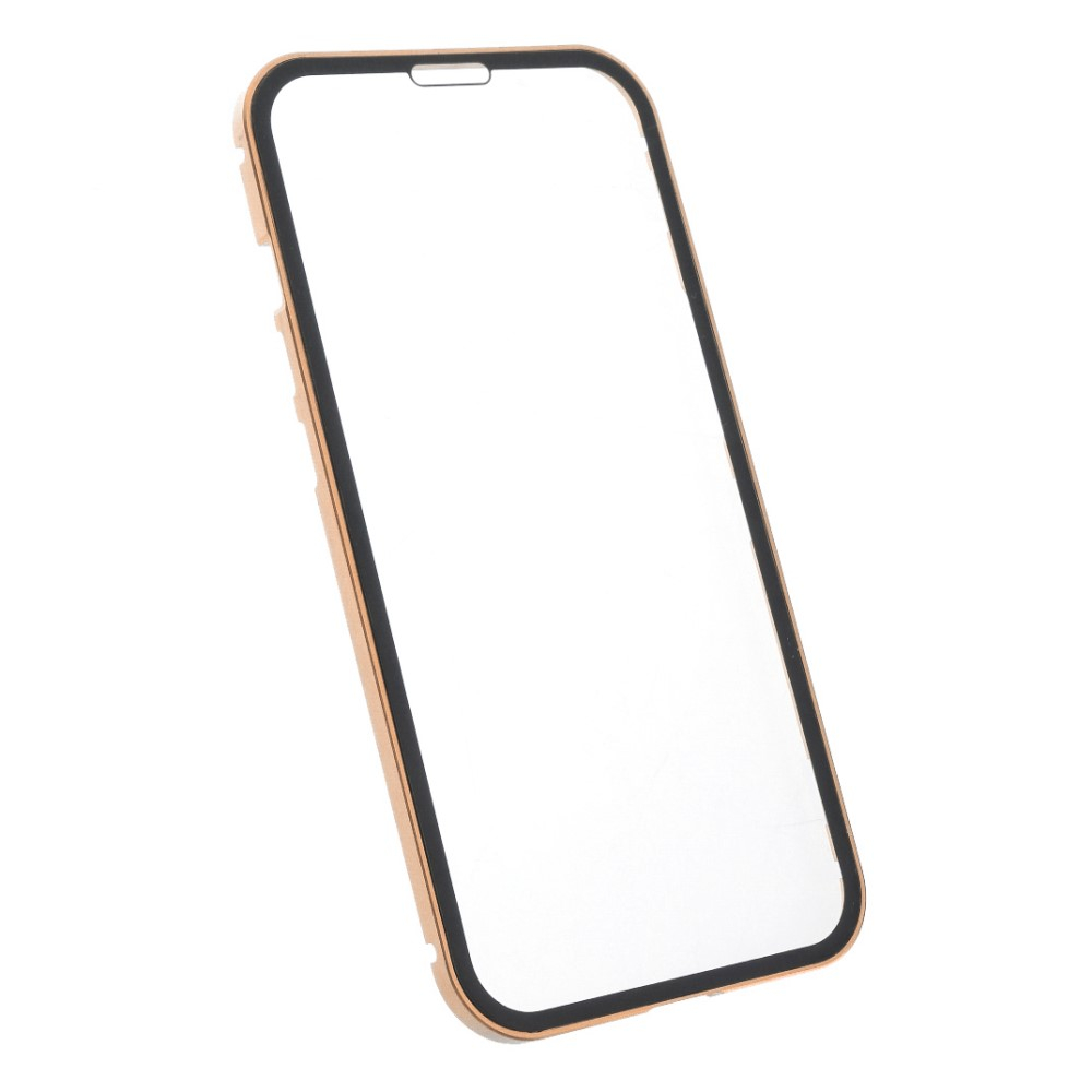 iPhone 13 Pro Magnetische Alu Schutzhülle mit Panzer Glas Backcover   Displayschutz (Magnet-Technologie) - Gold