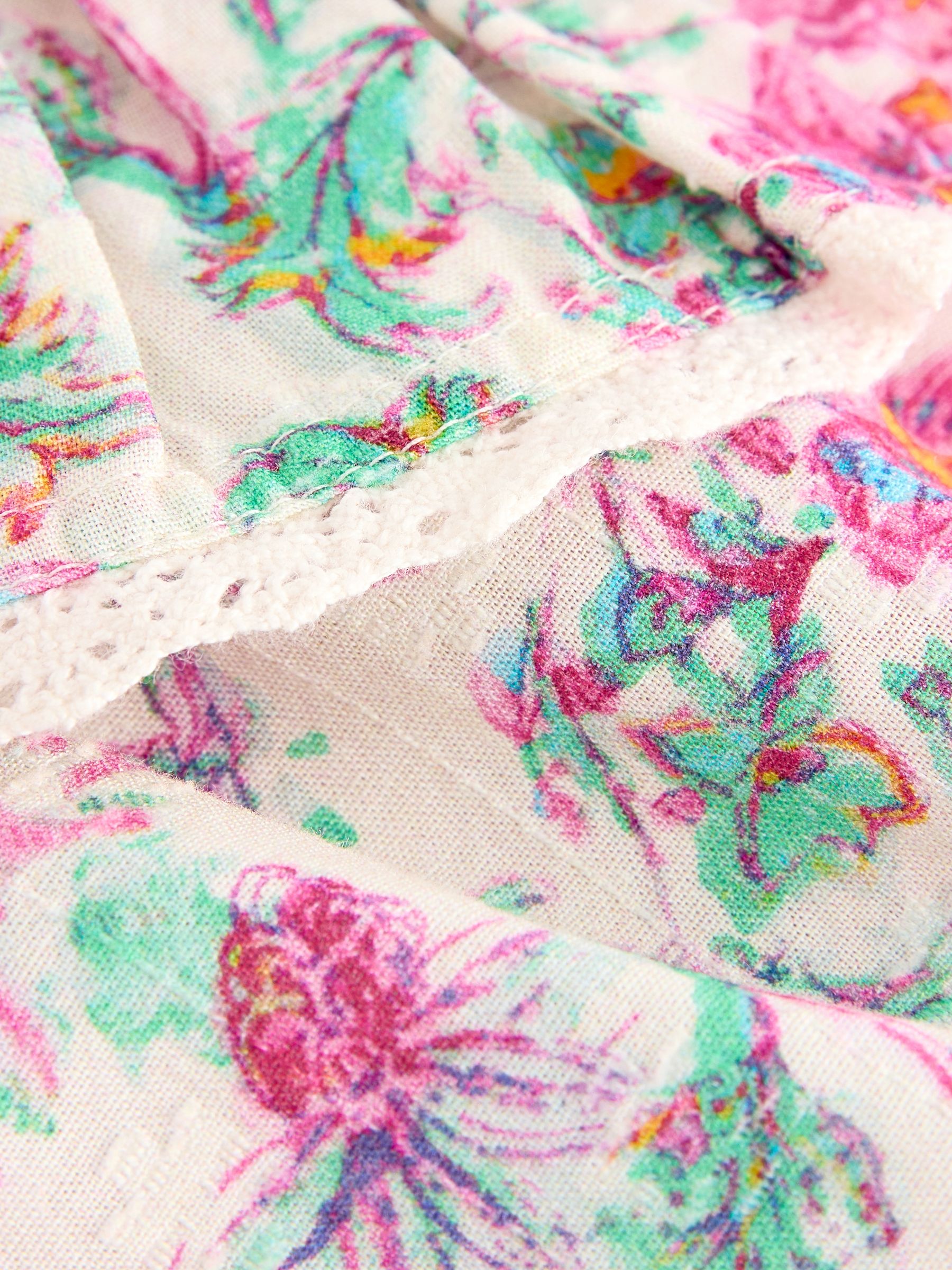 Roze bloemen - 100% katoenen blouse met strik aan de voorkant (3 - 16 jr)