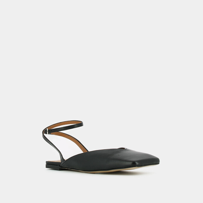 Ballerines ouvertes à brides  en cuir noir