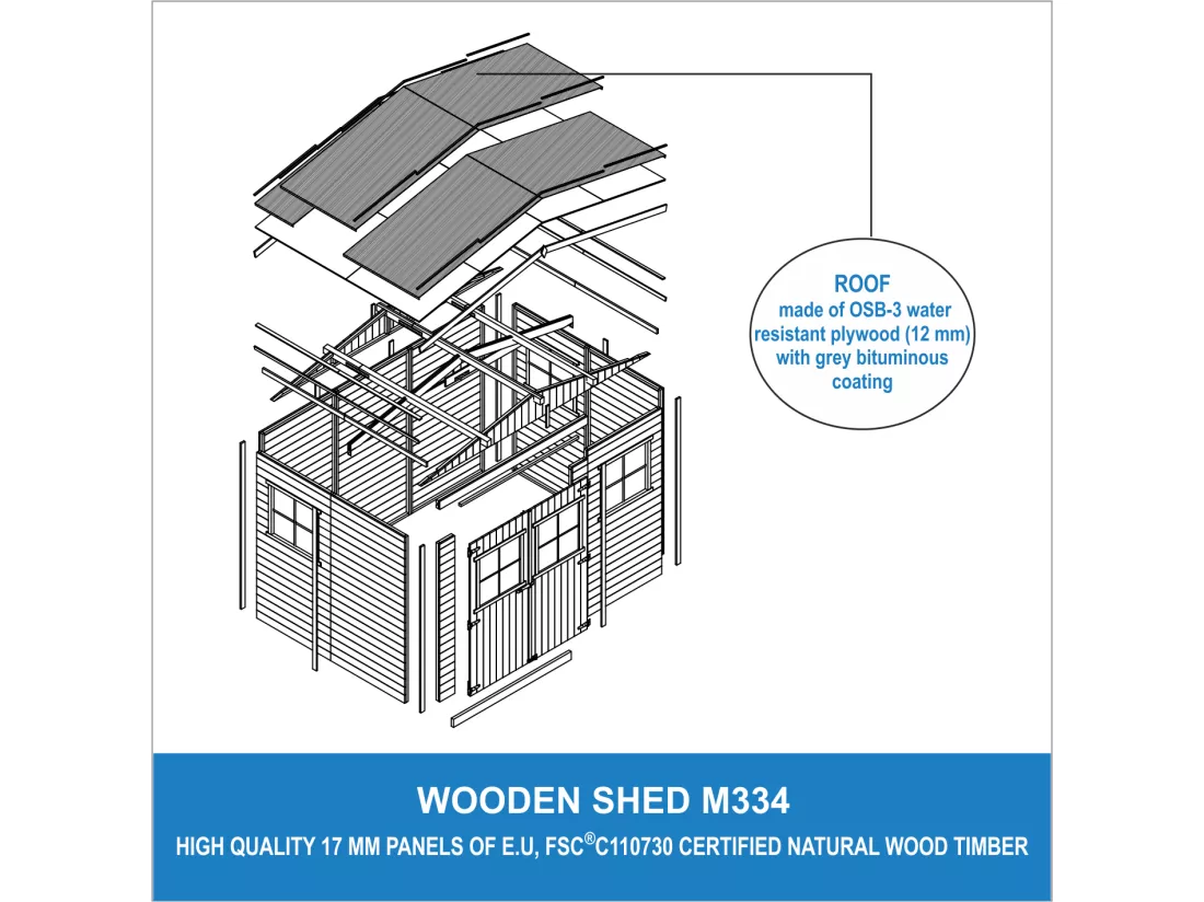 Abri de Jardin en Bois - H226x324x216 cm/6 m² - Timbela M334