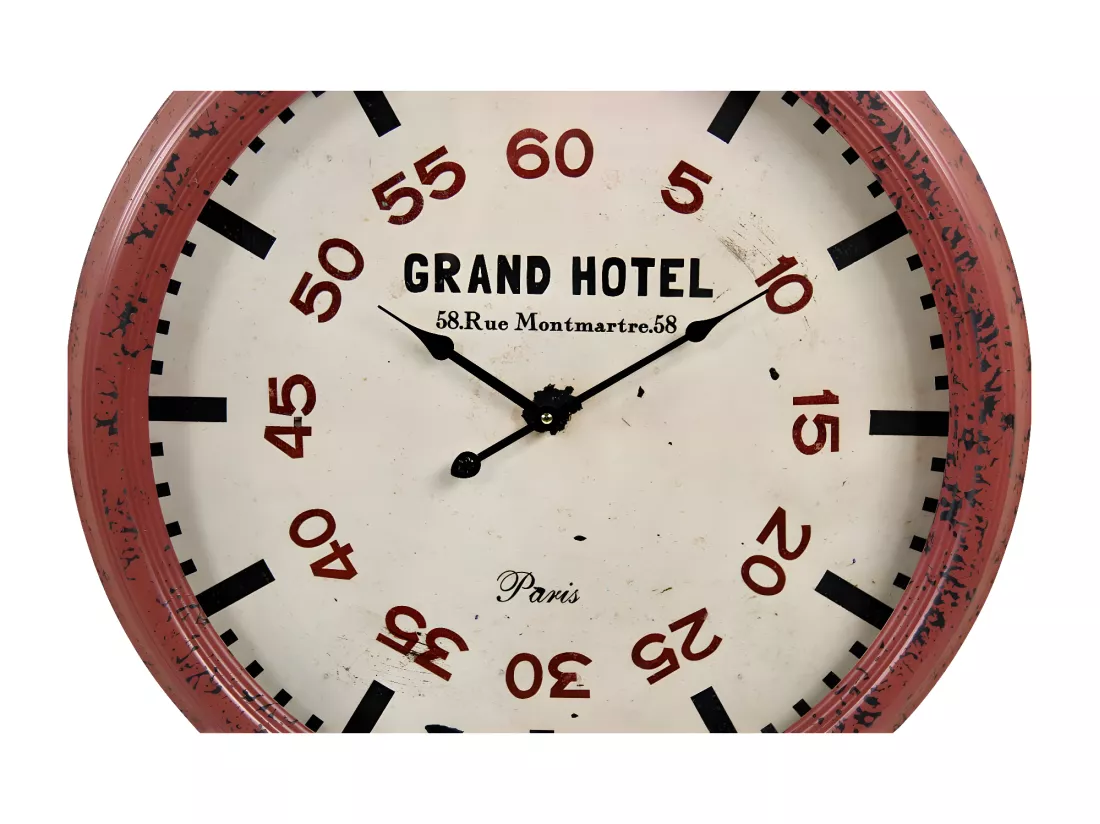 Horloge ancienne murale grand hôtel Métal Rouge-Bordeaux - Décoration d'Autrefois