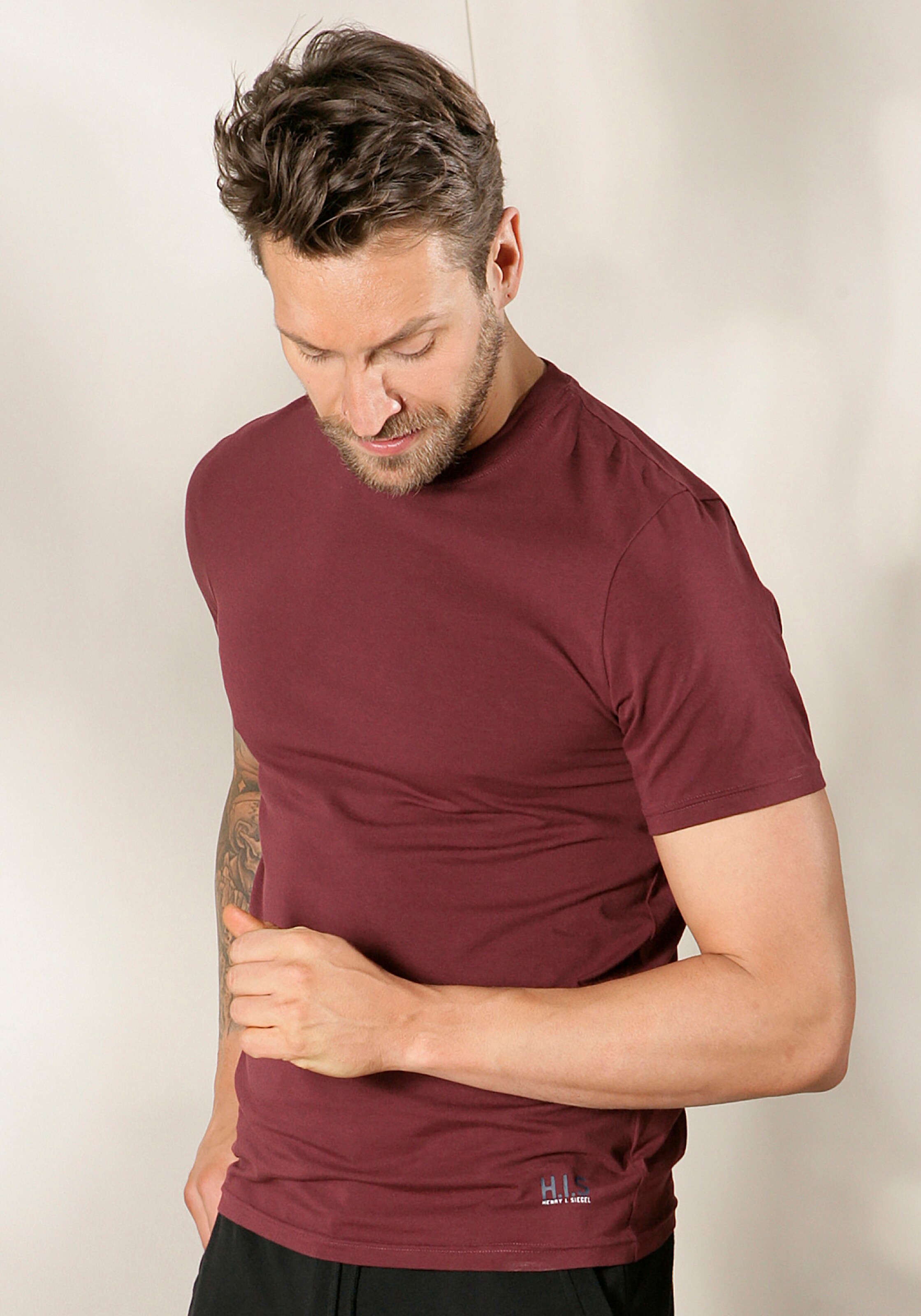 H.I.S Kurzarmshirt in bordeaux, schwarz, weiß