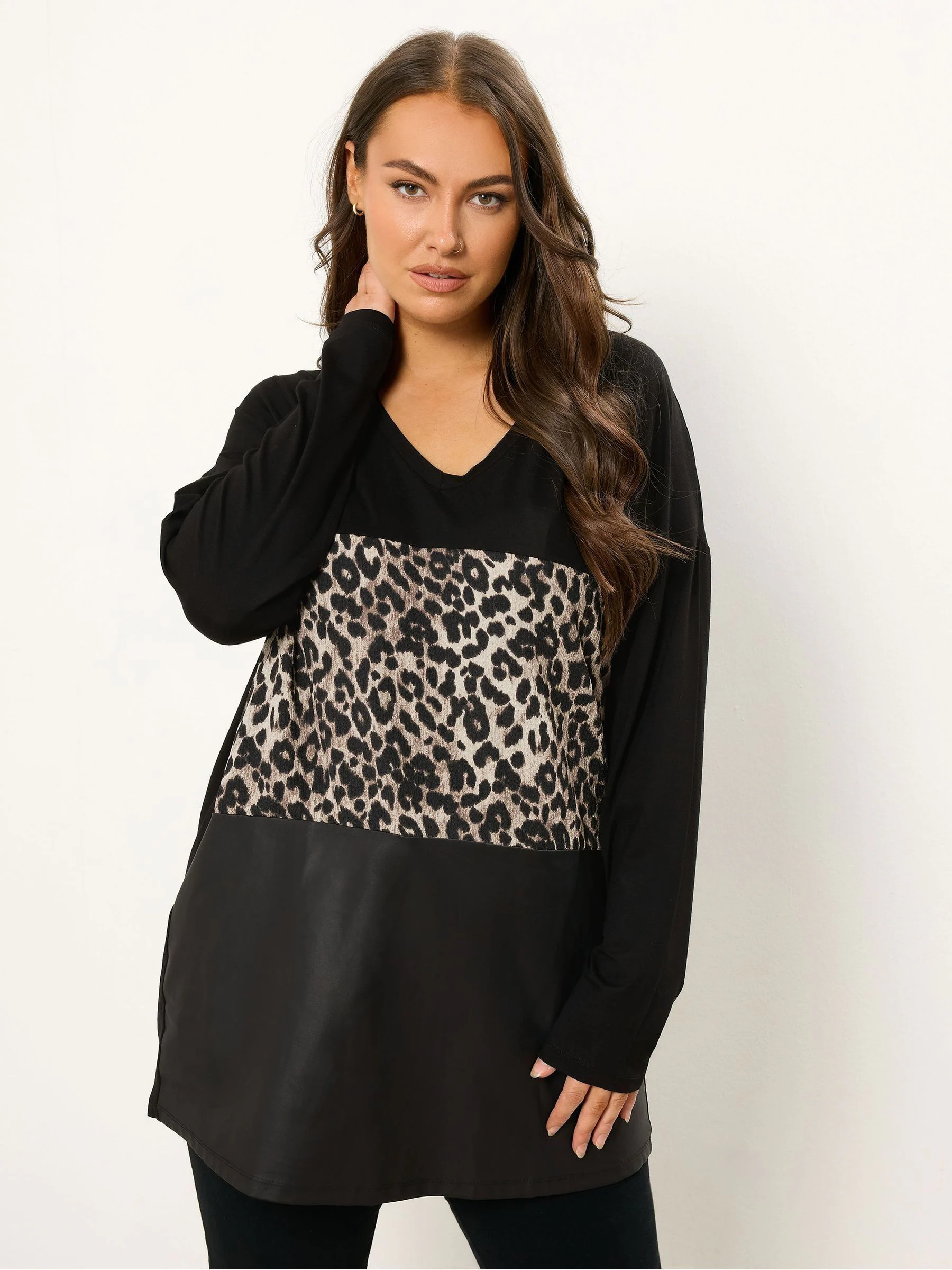 Yours Curve Leopard PU Block Jumper