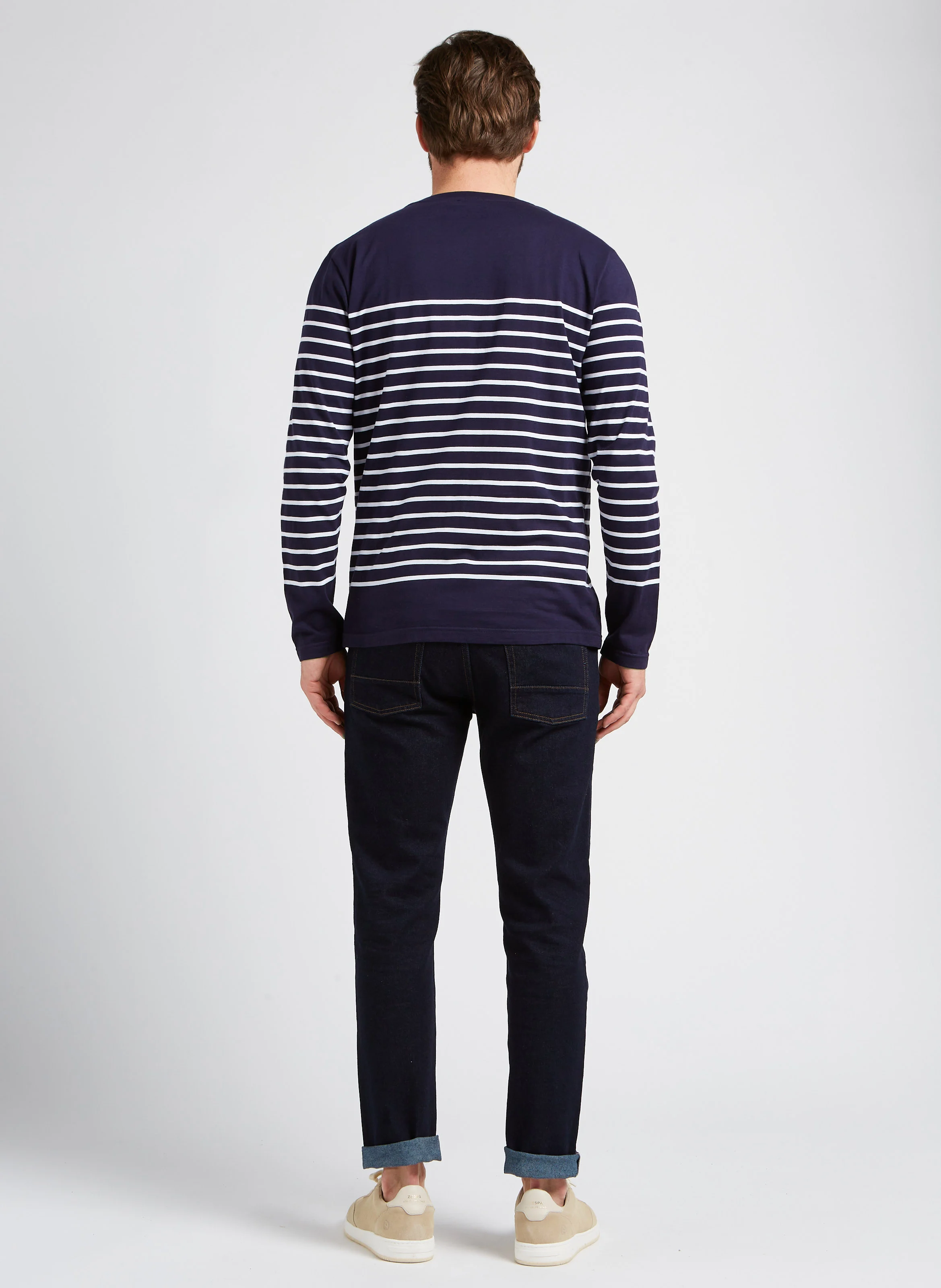 Marinière col rond slim-fit en jersey de coton light | Bleu