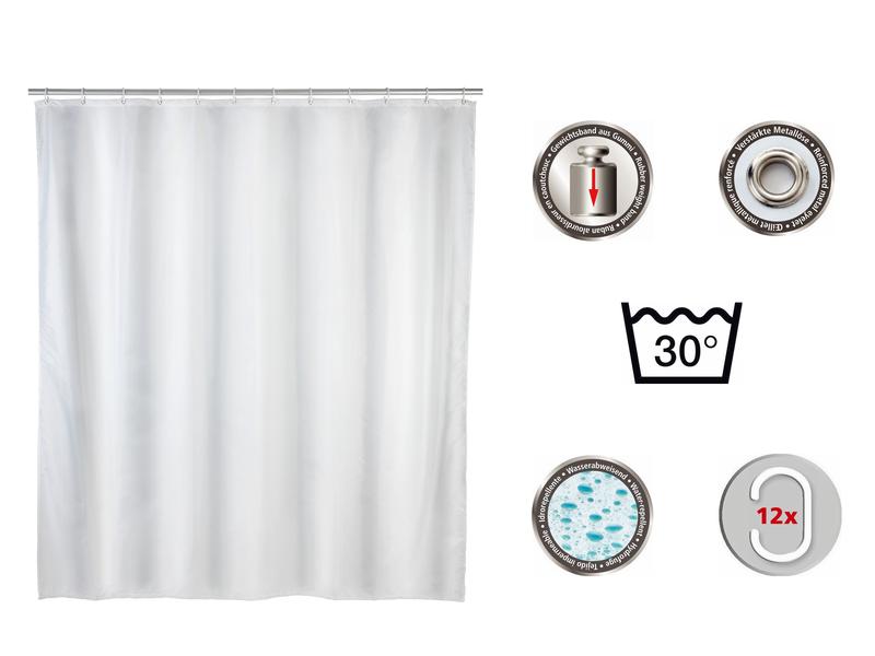 Wenko Duschvorhang Uni 240 x 180 cm, Weiss Pflegeleichter Badevorhang