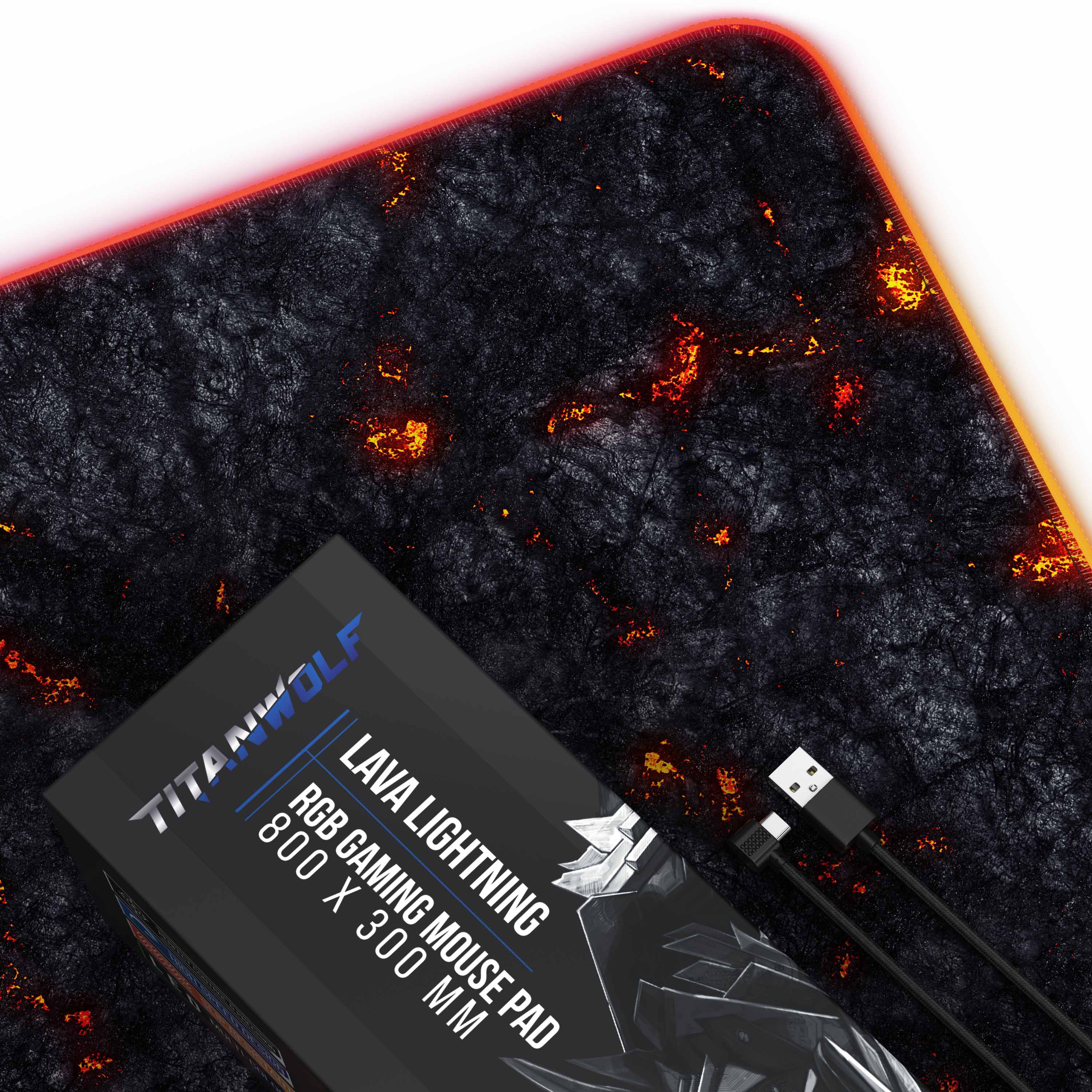 Titanwolf RGB Gaming Mauspad, Mousepad XL 800 x 300mm verbessert Präzision & Geschwindigkeit, Lavamotiv