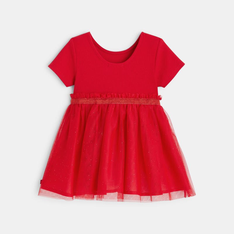 Robe de fête bi-matière et bloomer rouge bébé fille Rouge