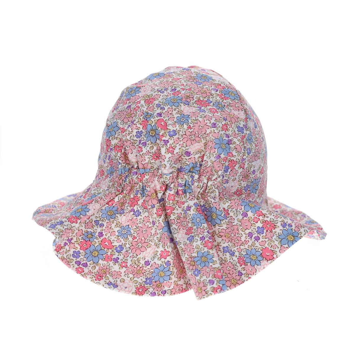 Chapeau de soleil fleuri bleu et rose