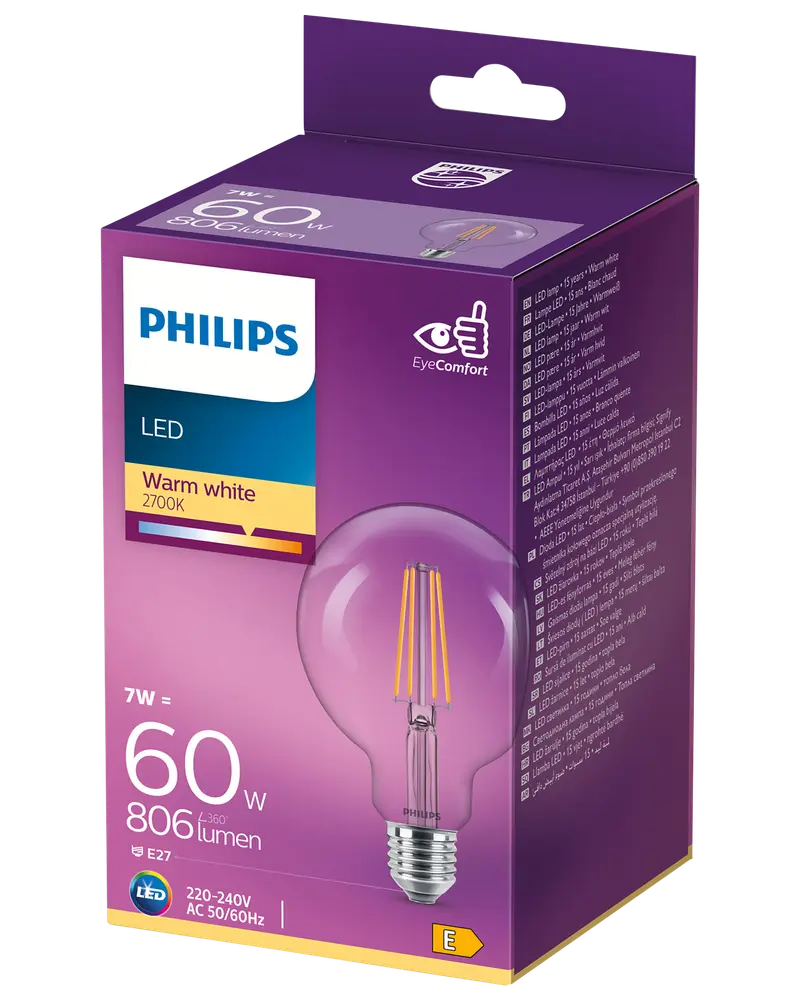 PHILIPS LED-pære filament 7W E27 G93