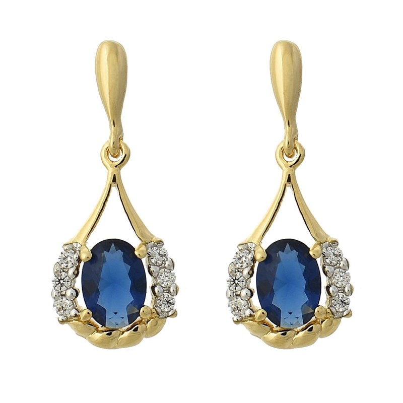 Boucles d'oreilles goutte oxyde de zirconium bleu roi Plaqué OR 750 3 microns 2 tons