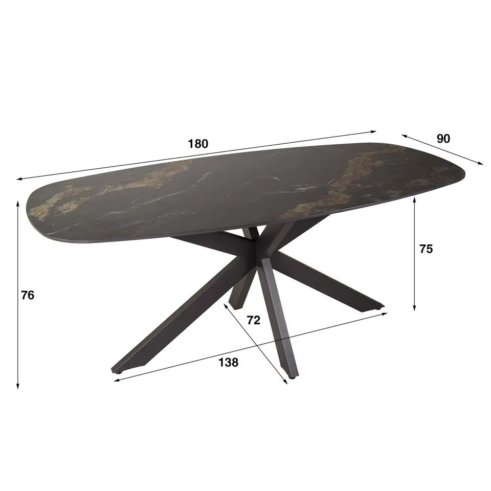 Eettafel - Deens Ovaal 180cm - Zwart Keramiek - Ceramic Fossil