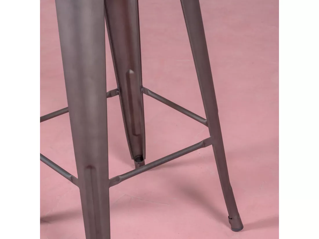 Tabouret industriel en acier vieilli avec dossier bas et assise en bois - Bistro - Antique