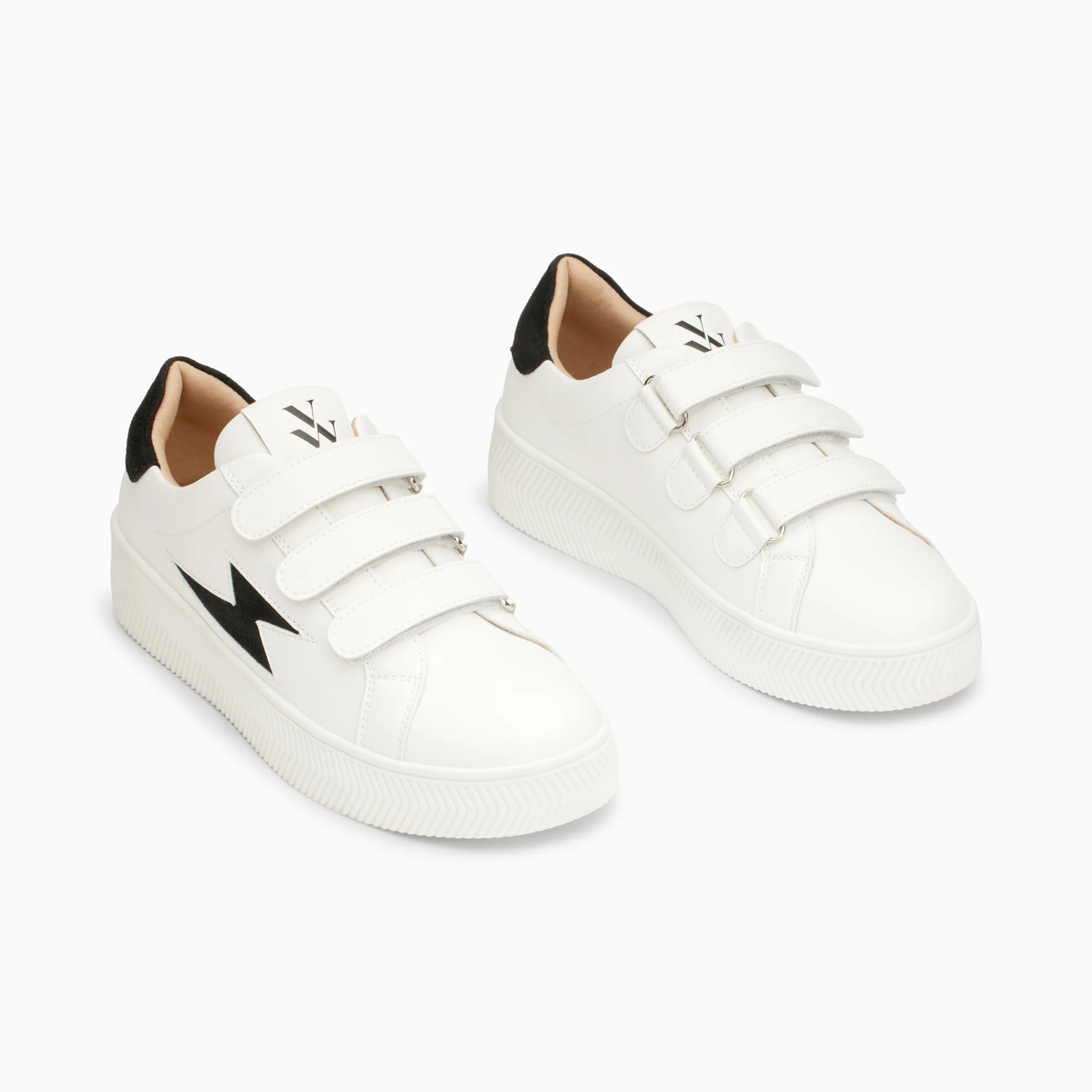 Sneakers-Baskets éclair Camelia blanc et noir à scratchs