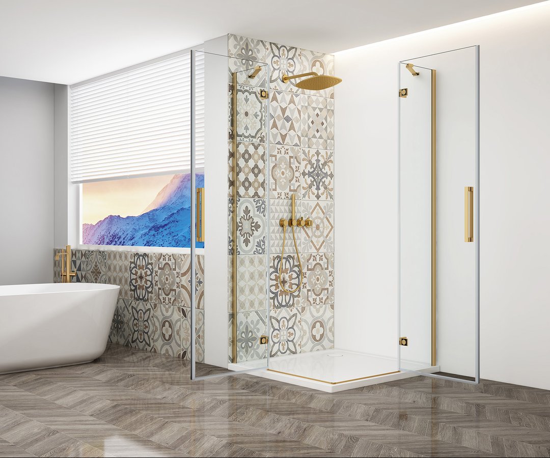 Gelco Trinity douchecabine met hoekinstap 100x100cm helder glas goud