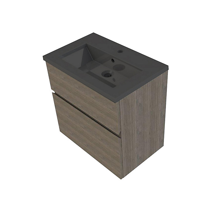 Meuble sous vasque faible profondeur Calao aspect chêne fumé 60 cm