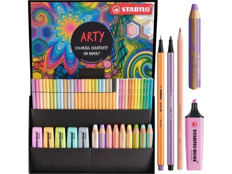 Gaveæske Stabilo Arty pastel sortiment - med 50 dele