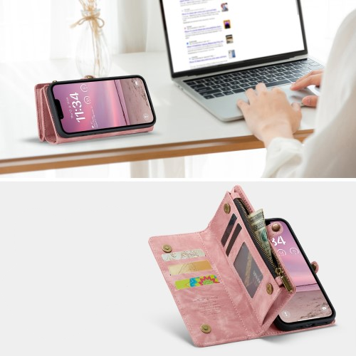 iPhone 16e 2in1 Leder Tasche   Magnet Hardcase Karten Etui - Rosa