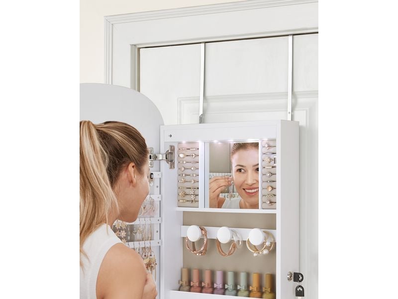 Songmics Schmuckhalter Spiegel zum hängen 10 x 42 x 108 cm, Schmuckschrank