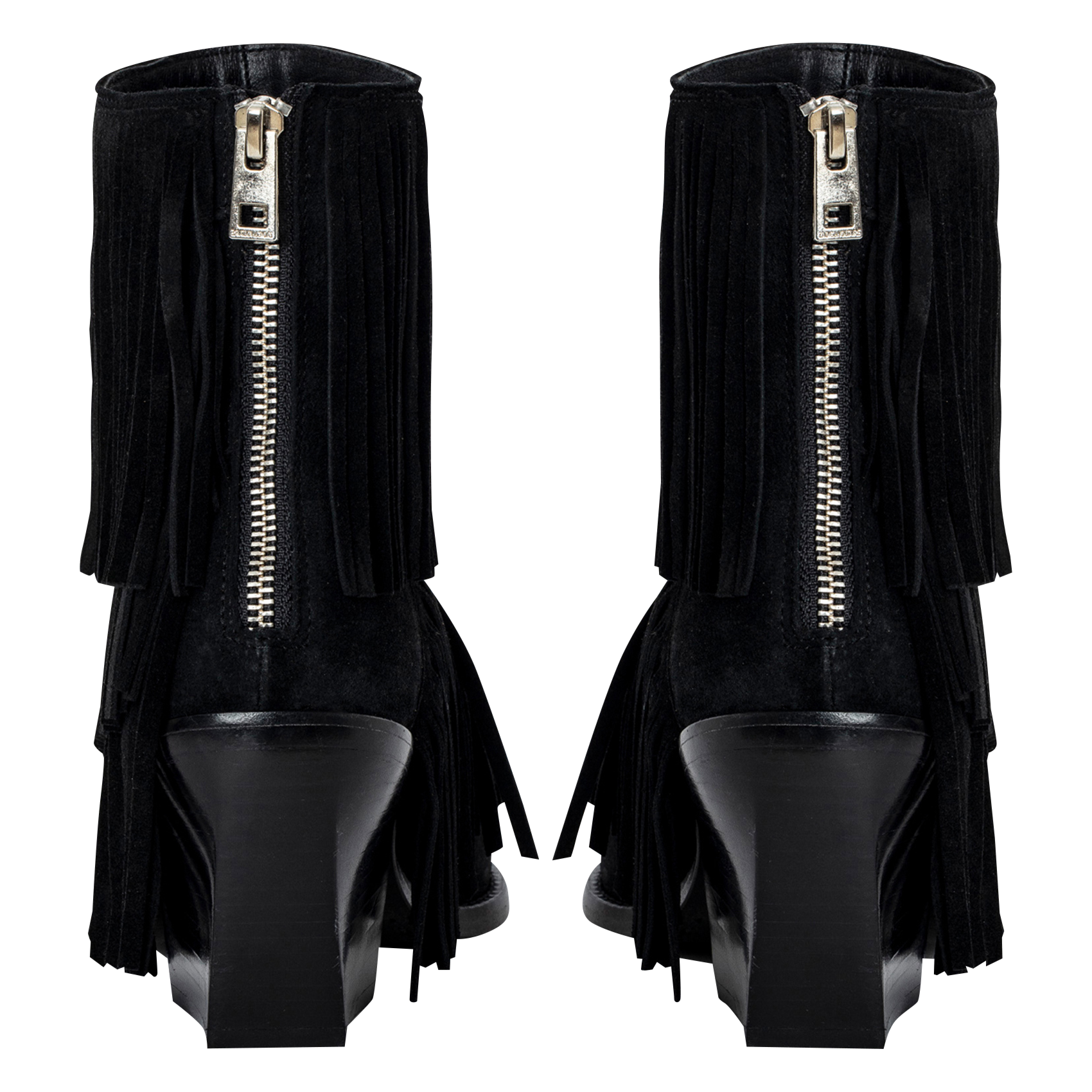 CARA - Bottines en cuir velours frangées | Noir