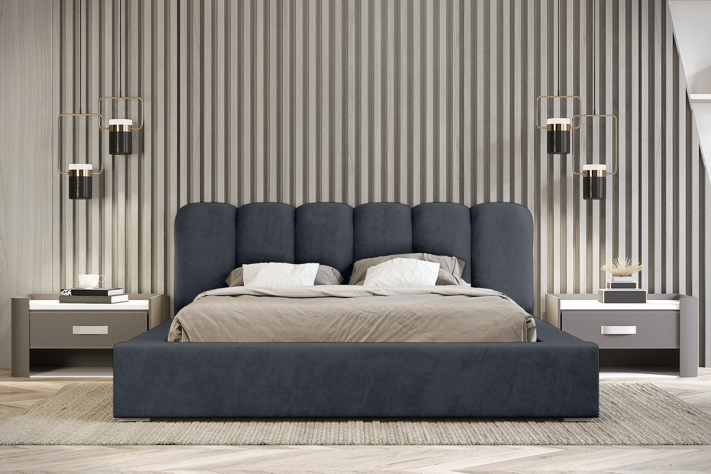Trae Mobler Dallas 140 x 200 cm Gestoffeerd Bed Donkerblauw