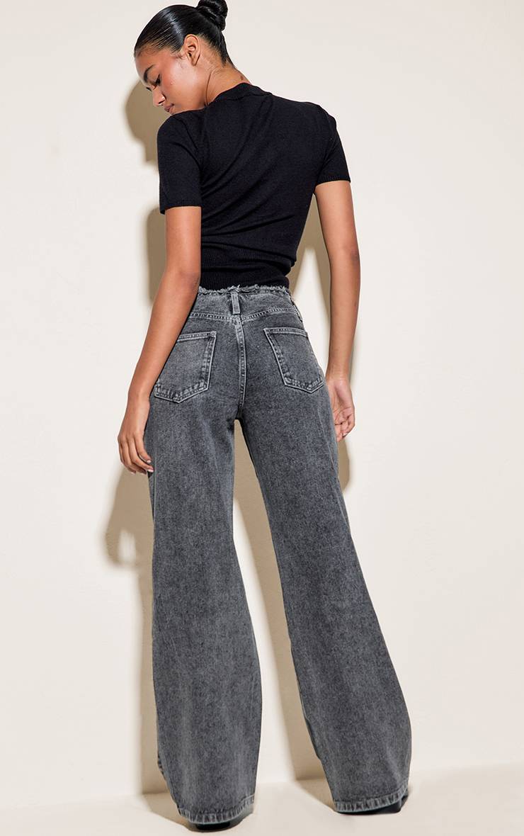 Gris Jean Droit Taille Basse Avec Ceinture Effilochée