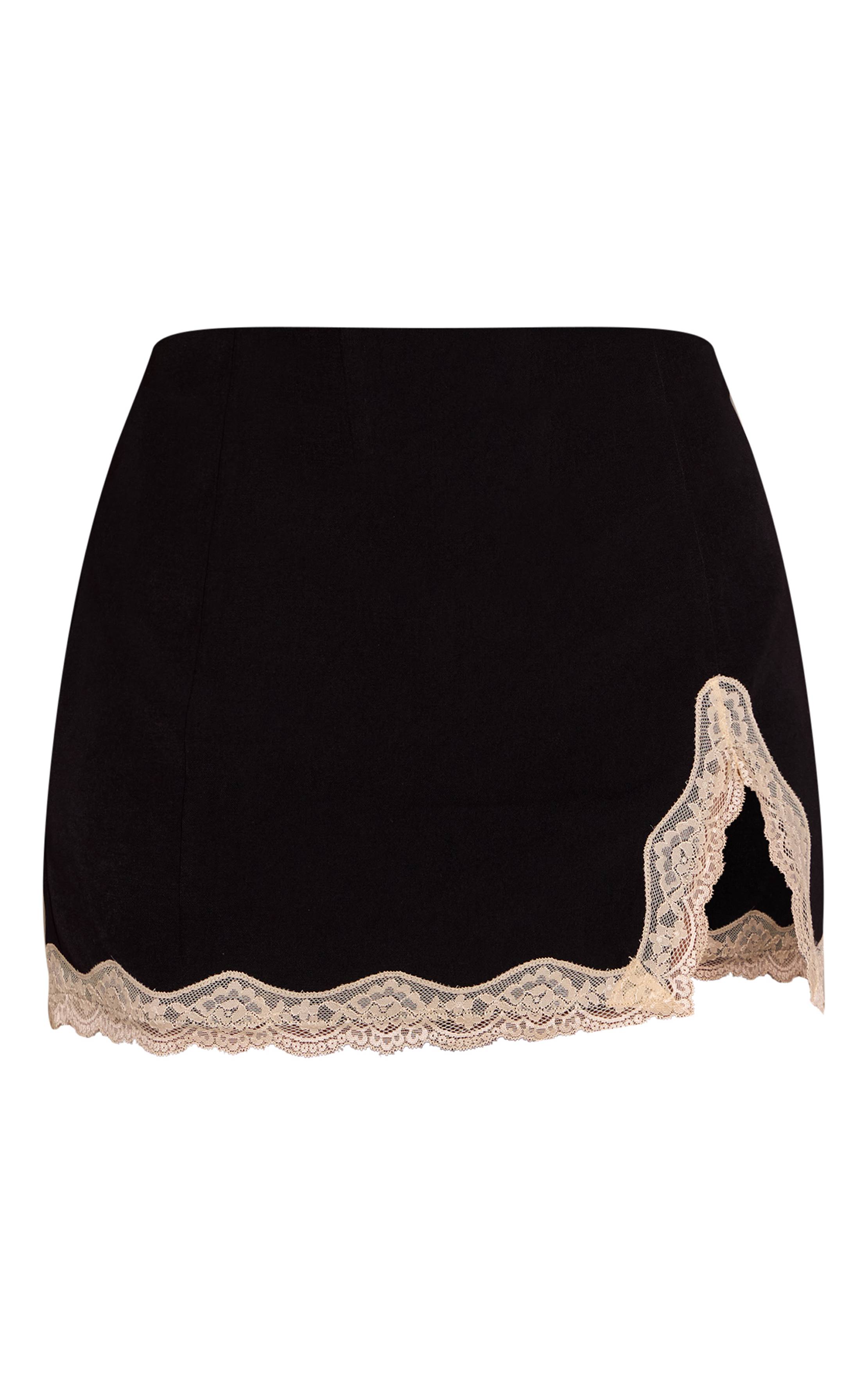 Noir Ensemble Jupe Mini Moulante Avec Bordure En Dentelle