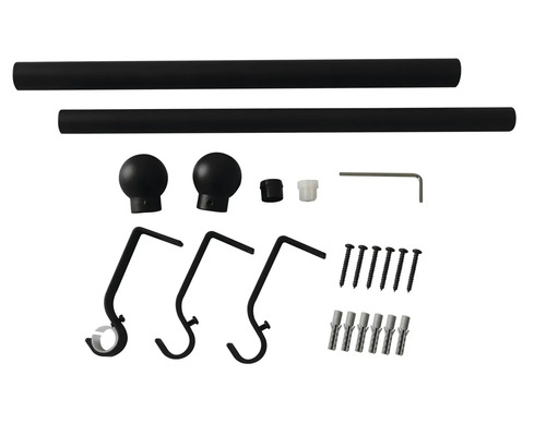 Uitschuifbare gordijnroedeset, bolvormig, zwart, 120-210 cm, Ø 16/19 mm