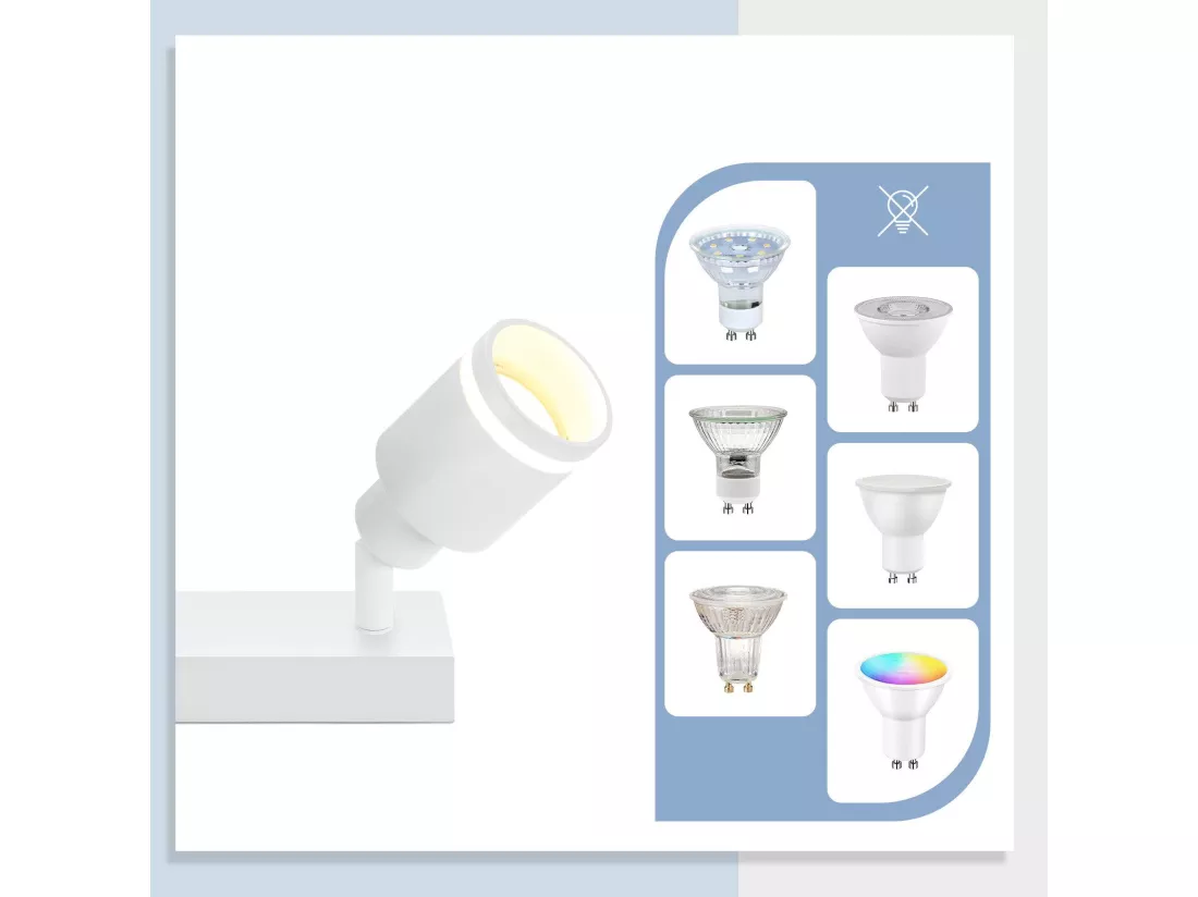 NETTLIFE Plafonnier Blanc moderne : 4 spots de plafond orientables en métal, plafonnier GU10, pour chambre, salle à manger, sans ampoule