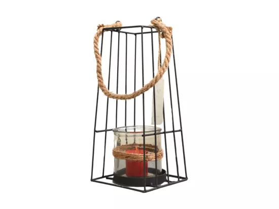 Lanterne jardin extérieur à poser bougie ancienne métal noir 36cm