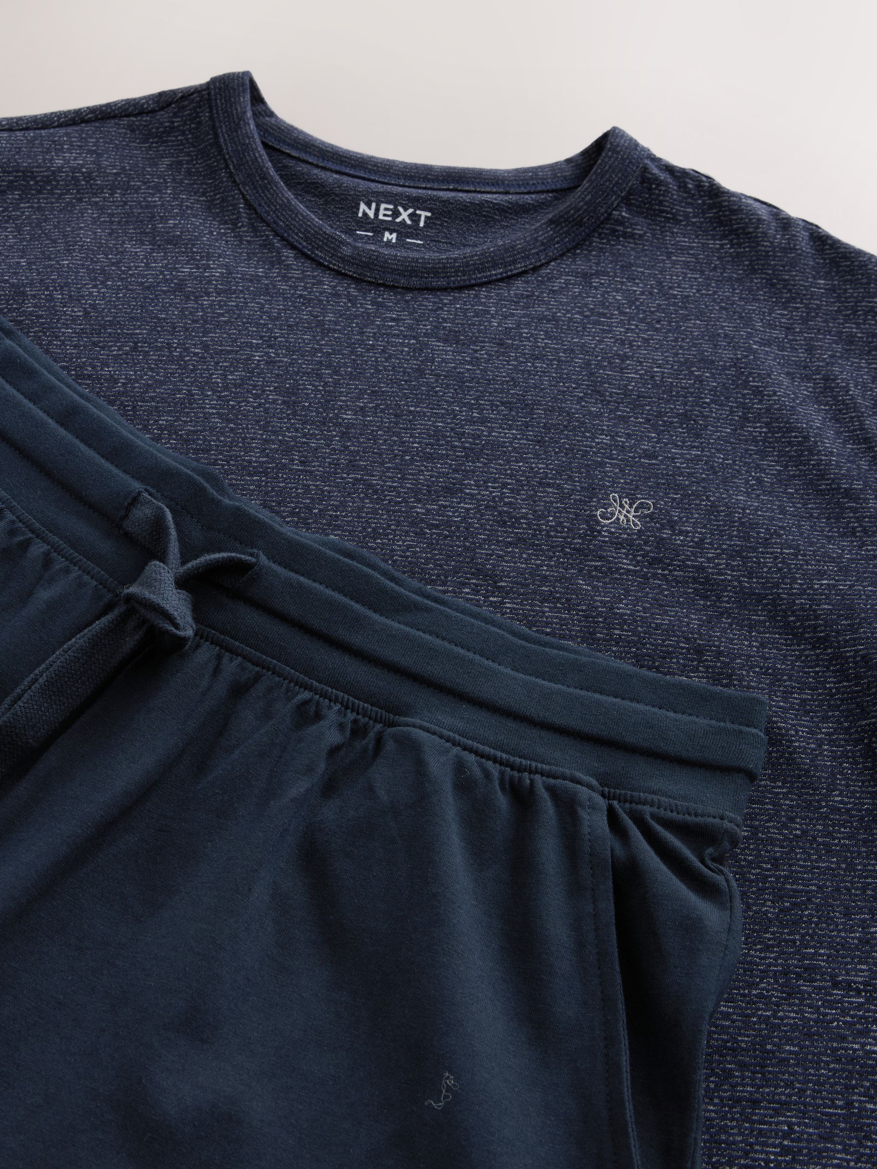 Marineblauwe strepen - Korte jersey pyjamaset