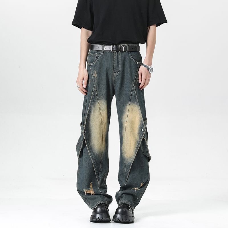 Filmas - Mid Rise Washed Distressed Loose Fit Jeans