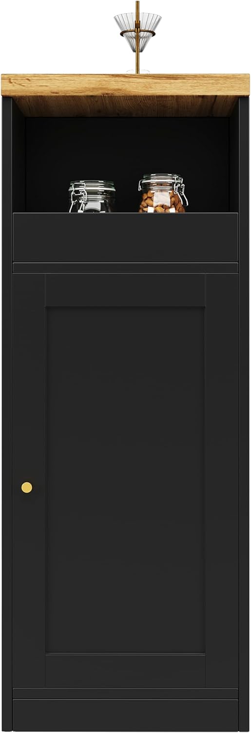 Um 360° drehbarer Bartisch (Hauptkörper: 198 x 39,6 x 97 cm), Mattschwarzer Schrank mit Schreibtisch in Holzmaserung, mit Changhong-Glasschranktür und LED-Licht, Sideboard