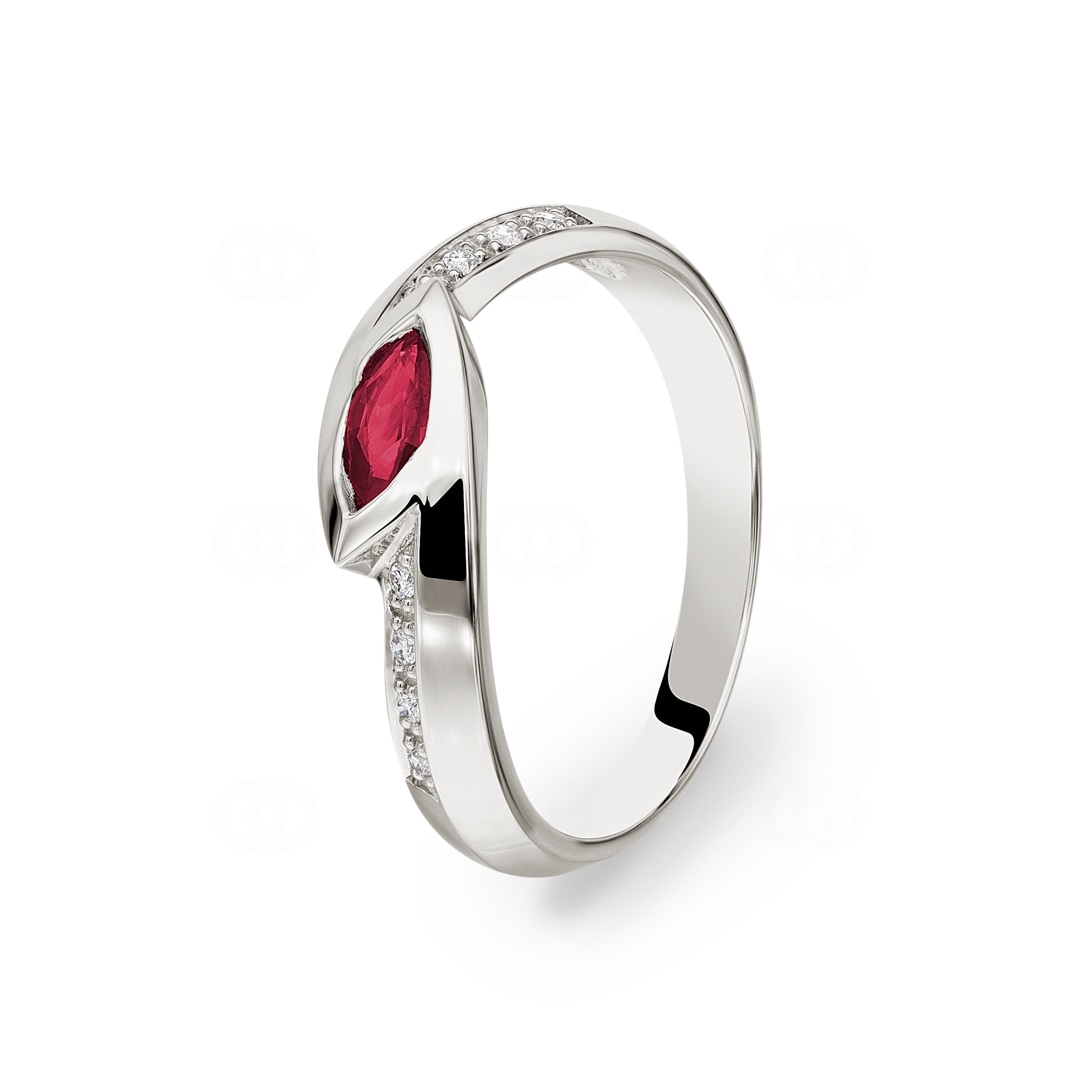 Rubinring 750/18 K Weissgold mit Diamanten 0.05 ct H/si