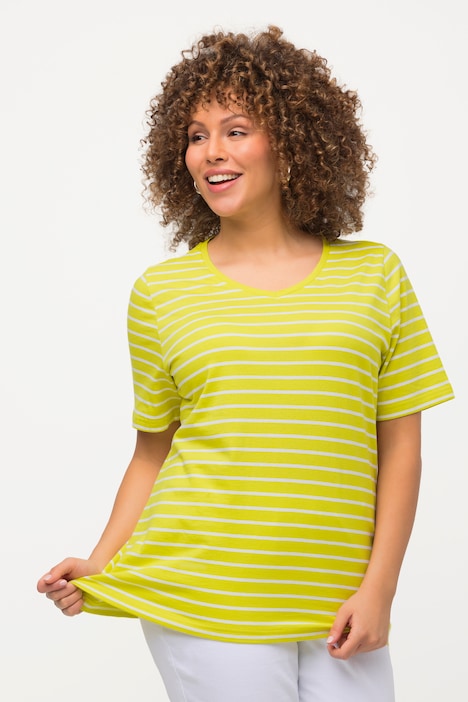 T-Shirt, Ringel, V-Ausschnitt, Halbarm